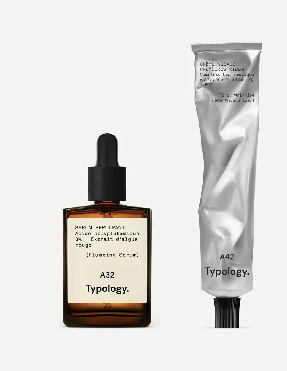 Typology First Wrinkles Duo, Plumping Serum with Polyglutamic Acid 3% and Face Moisturizer with Collagen-Elastin 3%, Anti-Aging Skincare Set Main image